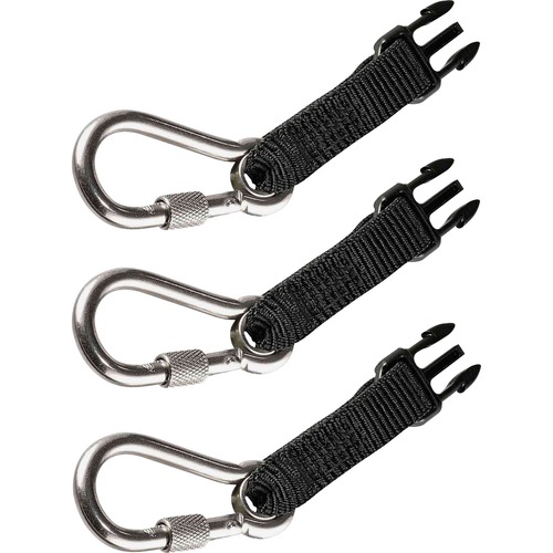 Ergodyne 3025 Retractable Tool Lanyard Accessory Pack - SS Carabiner Attachments - 1 lb Load Capacity - Standard - Carabiner Attachment - 1.5" Height x 7" Width x 5.3" Length - Stainless Steel - 3 / Pack