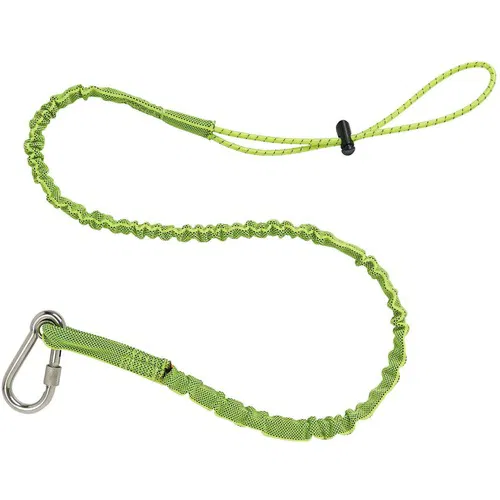 Ergodyne Lanyard, Squids, Stainless Steel Carabiner, Energy-Absorbing, 15 lb Capacity, 42" - 54" Length, Lime, 6/CT