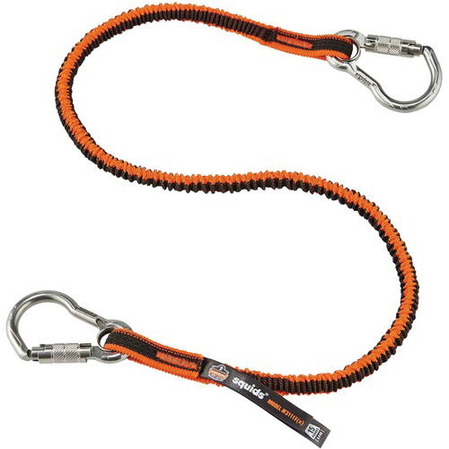 Ergodyne Lanyard, Squids, Shock-Absorbing, Dual Stainless-Steel Auto-Locking Carabiners, 15 lb Capacity, 38-48" Extension, Orange/Gray, 6/CT