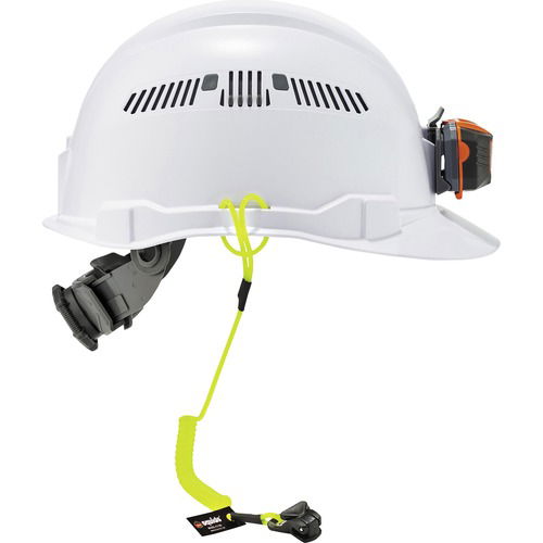 Ergodyne Lanyard, Hard Hat, Squids, Coiled, Clamp Attachment, 2 lb Capacity, 48" Length, Lime, 6/CT