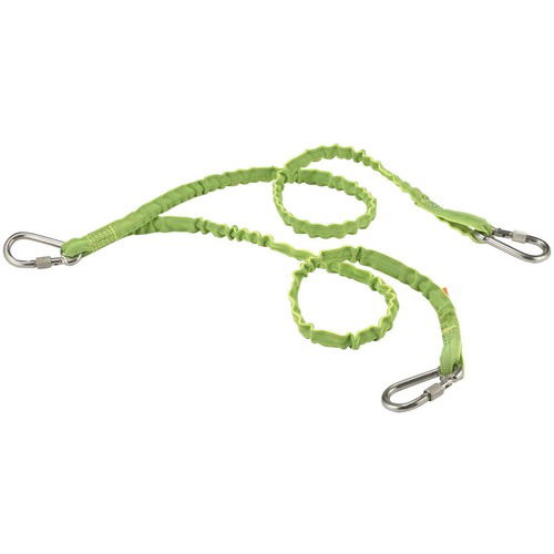 Ergodyne Tool Lanyard, Squids, Twin-Leg, 15 lb Capacity, Adjustable 35-42 in, Stainless Triple Carabiners, Lime Nylon Webbing