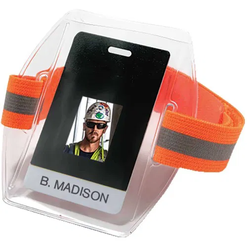 Ergodyne Armband, Squids, Adjustable 12"-18", Vinyl, Hi-Vis Orange, Reflective Strip, Hook-and-Loop, Fits Badges 2.5" W x 4" H, 6/CT