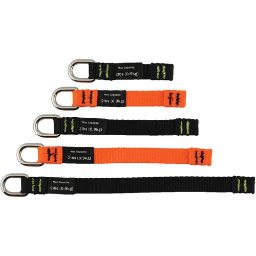 Ergodyne 3700 Web Tool Tether Attachment - D-Ring Tool Tails - 2lbs (6-Pack) - 9.5" Height x 0.3" Width - Black, Orange - Nylon Webbing - 5 / Pack