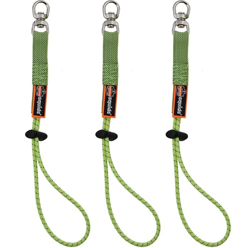 Ergodyne 3713 Standard Elastic Loop Tool Tails Swivel - 10 lb Load Capacity - Standard - Carabiner Attachment - 9.5" Height x 0.3" Width x 4" Length - Lime - Elastic - 3/Each - 18 / Carton