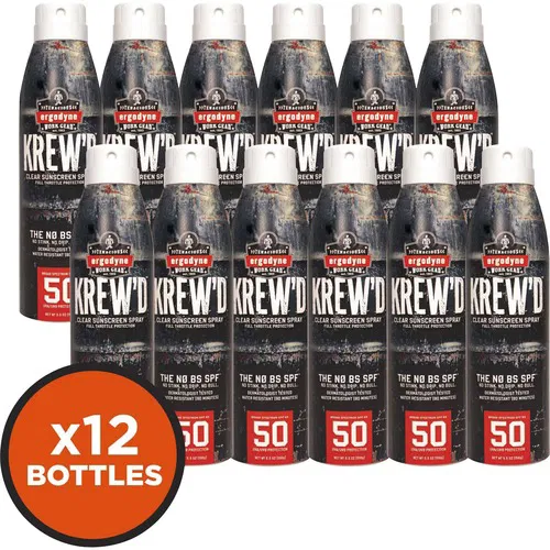 Ergodyne Krewd Sunscreen Spray, SPF 50, 5.5 fl oz, 80-Min Water Resistant, Sweat-Resistant, Hypoallergenic, Paraben-Free, 12/CT