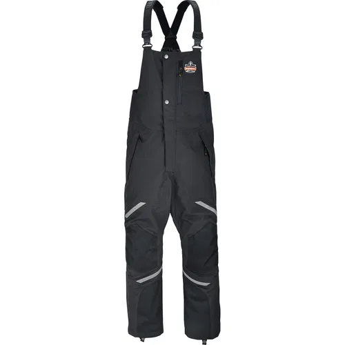 Ergodyne Insulated Bib Overalls, N-Ferno, X-Large, Black, 3M Thinsulate, 1600D/500D, Zippered Legs, Removable Knee/Shin Pads, Reflective Accents