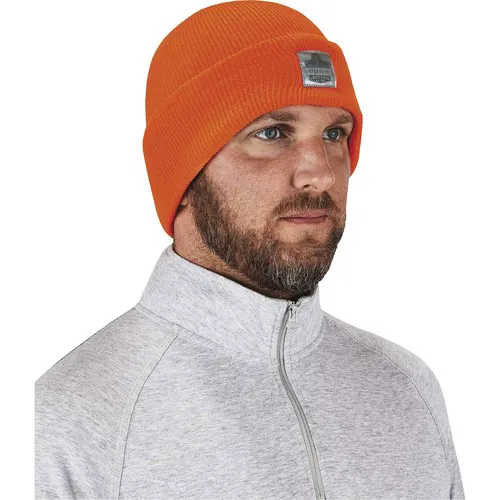 Ergodyne Beanie, N-Ferno 6806 Series, Cuffed Rib-Knit, Acrylic, Orange, Reflective Label, 6/CT