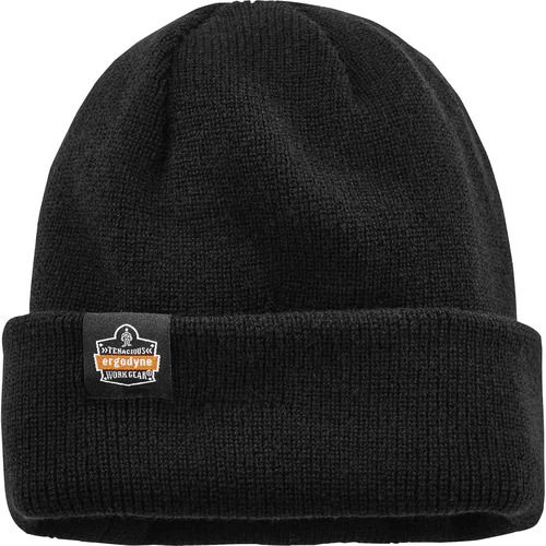 Ergodyne N-Ferno Zippered Rib Knit Beanie, Compartment for Bump Cap Insert, Acrylic, Black