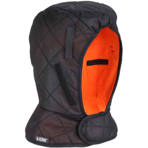 Ergodyne Hard Hat Liner, N-Ferno, Shoulder-Length, 3-Layer Thermal, Black Polyester/Fleece, Hook-and-Loop Closure, 12/CT