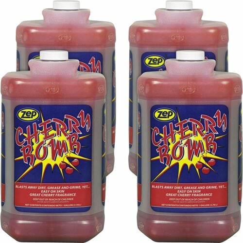 Zep Liquid Soap, Automotive Repair Shop, Cherry Bomb, 1 gal Bottle, Pumice Scrub, Cherry Scent, Phosphate-Free, Moisturizing, 4/CT