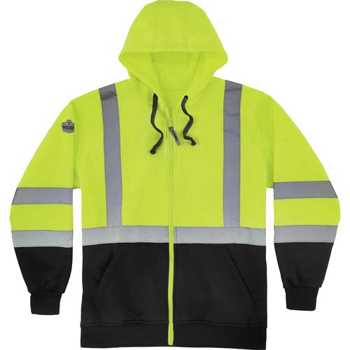 Ergodyne Safety Sweatshirt, GloWear Hi-Vis Hooded, Zip-Up, ANSI/ISEA 107-2015 Type R Class 3, Polar Fleece Lined, Yellow/Black, 4X-Large