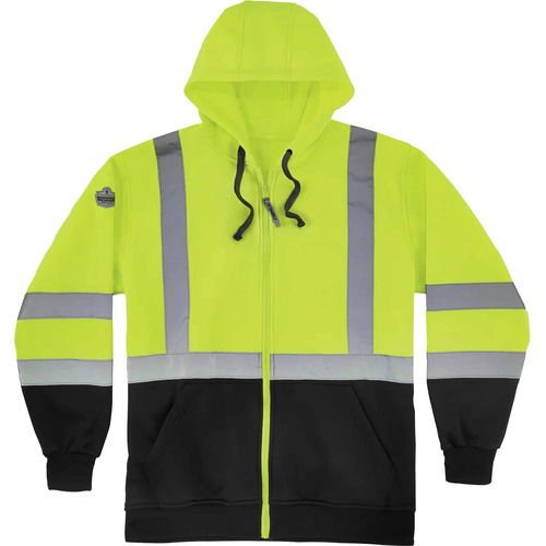 Ergodyne GloWear Safety Sweatshirt, Class 3 Hi-Vis Zip-Up Hoodie, ANSI/ISEA Type R, 2" Reflective Tape, Yellow/Black, Polar Fleece Lined, Medium