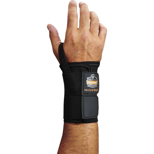 Ergodyne ProFlex Wrist Support, Large Right-Handed, Double-Strap, Open-Center Stay, Hook-and-Loop Closure, Black Elastic, Machine-Washable
