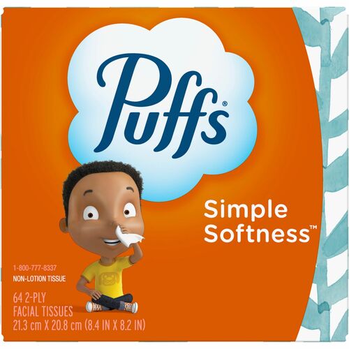 Puffs Facial Tissue, Basic, 2-Ply, 8.4" W x 8.2" L, White, 64/Box