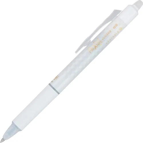 FriXion Gel Pen, Clicker, 0.5 mm extra fine, Erasable, Retractable, Refillable, Black Ink, White Barrel, 12/PK