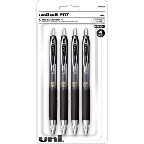 uniball™ 207 Gel Pen - Ultra Micro Conical Pen Point - Refillable - Retractable - Black Ink - Gel-based, Pigment-based - Plastic Barrel - Tungsten Carbide, Stainless Steel Tip - 4 / Pack