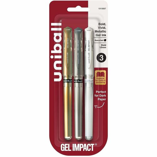 Uni-Ball Gel Pen, Gel Impact, 1 mm Bold, Metallic Multi Ink, Comfort Grip, Fade-Resistant, Acid-Free, 3/PK