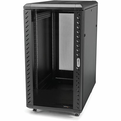 StarTech.com RK3236BKF Rack Cabinet - For Networking, A/V Equipment, Server - 32U Rack Height x 19" Rack Width x 39" Rack Depth - Floor Standing Enclosed Cabinet - 4 Post - Black - Steel, Glass, Steel Mesh, Aluminum - 352.74 lb Dynamic/Rolling Weight Capa
