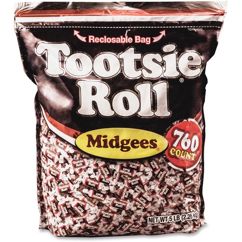 Tootsie Candy, Midgees, 5 lb, Assorted, Individually Wrapped, Resealable Bag