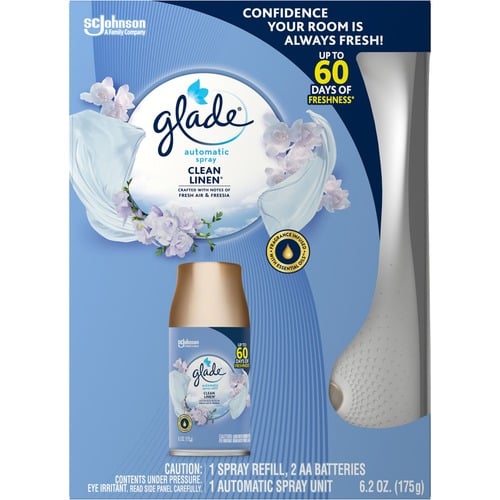 Glade Air Freshener Kit, Clean Linen, Automatic Spray, Battery-Operated, 6.2 oz, 60-Day Runtime