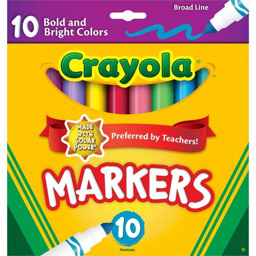 Crayola Bright/Bold Broad Line Markers, Conical Tip, Washable, Non-Toxic, Multicolor, 10/PK