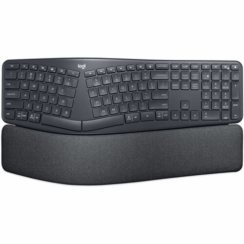 Logitech K860 Keyboard, ERGO Series, Split Ergonomic, Wireless Bluetooth, Graphite, Palm Rest, PC/Mac
