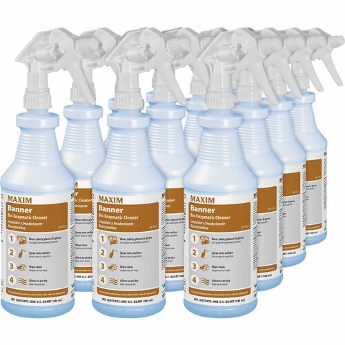 Midlab Banner Bio-Enzymatic Cleaner - Ready-To-Use - 32 fl oz (1 quart) - Fresh Scent - White - 12 / Carton