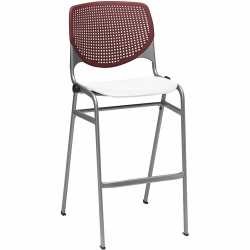 KFI Bar Stool, Bar, Breakroom, Contoured Seat, Perforated Back, Stackable 4 High, 400 lb Capacity, Burgundy/White