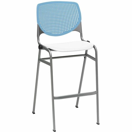 KFI Bar Stool, Breakroom, 400 lb Capacity, Sky Blue/White, Contoured Seat, Perforated Back, Stackable 4 High