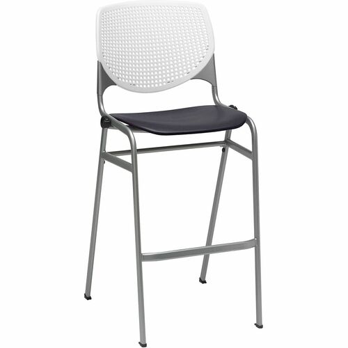 KFI Barstool Chair, Bar, Breakroom, Perforated Back, Contoured Seat, Stackable to 4, 400 lb Capacity, White/Black, 23" W x 22" D x 46.5" H