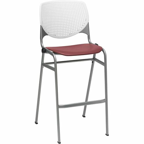 KFI Bar Stool, Breakroom, 400 lb Capacity, Contoured Seat, Perforated Back, Stackable to 4, White/Burgundy
