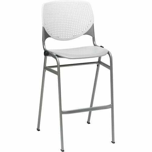KFI Bar Stool, Bar/Breakroom, Contoured Seat, Perforated Back, 400 lb Capacity, Stackable 4 High, 23" x 22" x 46.5", White/Light Gray