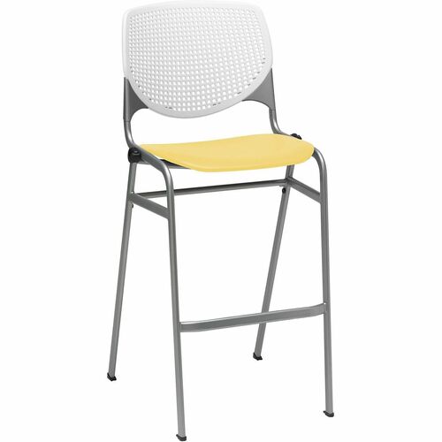 KFI Bar Stool, Bar/Breakroom, Ergonomic Perforated Back, Contoured Seat, 400 lb Capacity, Stacks 4 High, White/Yellow