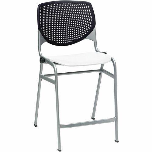KFI Bar Stool, Breakroom, Contoured Extra-Wide Seat, Perforated Back, Stackable 4 High, 400 lb Capacity, 21.3" W x 21.5" D x 41.5" H, Black/White