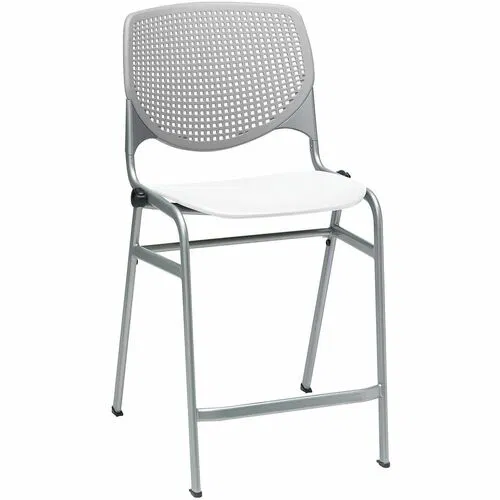 KFI Bar Stool, Breakroom, 400 lb Capacity, 21.3" W x 21.5" D x 41.5" H, Light Gray/White, Contoured Seat, Perforated Back, Stackable