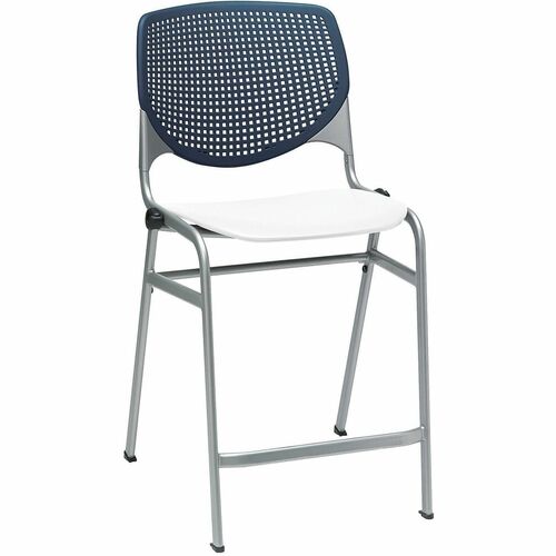 KFI Bar Stool, Breakroom, 21.3" W x 21.5" D x 41.5" H, 400 lb Capacity, Navy/White, Perforated Back, Stackable
