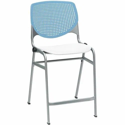 KFI Bar Stool, Breakroom, Contoured Seat, Perforated Back, 400 lb Capacity, Stackable 4-High, Sky Blue/White