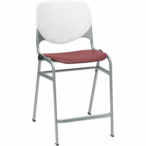 KFI Bar Stool, Breakroom, Stackable, Perforated Back, Contoured Seat, 400 lb Capacity, 21.3 in x 21.5 in x 41.5 in, White/Burgundy