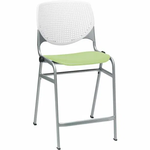 KFI Bar Stool, Breakroom, 400 lb Capacity, Contoured Seat, Perforated Back, Stackable, 21.3" W x 21.5" D x 41.5" H, White/Lime Green