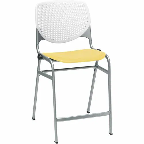 KFI Bar Stool, Breakroom, Ergonomic Perforated Back, Contoured Seat, 400 lb Capacity, Stackable, White/Yellow, 21.3" x 21.5" x 41.5"