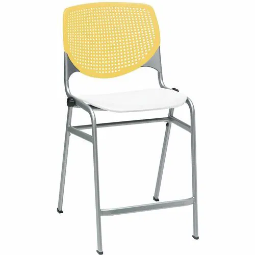 KFI Bar Stool, Breakroom, 400 lb Capacity, Stackable to 4, Perforated Ergonomic Back, Contoured Seat, Yellow/White, 21.3" W x 21.5" D x 41.5" H