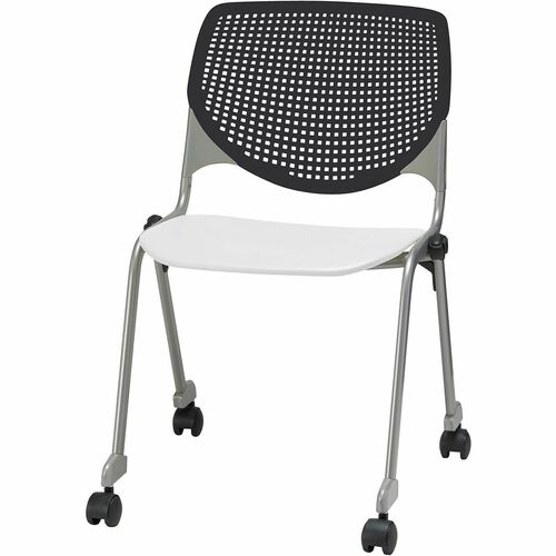 KFI Stacking Chair, Reception/Conference, 400 lb Capacity, Perforated Back, 2 in Dual-Wheel Casters, Stackable to 15, Black/White