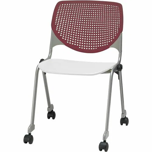 KFI Chair, Reception Area, Contoured Seat, Perforated Back, 400 lb Capacity, 2" Dual-Wheel Hooded Casters, Stackable to 15, Burgundy/White