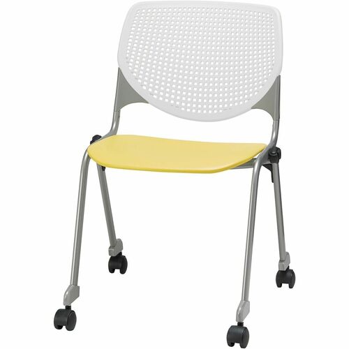 KFI Stacking Chair, Conference Room, 400 lb Capacity, 20.5" x 21.3" x 31.5", Yellow/White, Contoured Seat, Hooded Casters, Stacks 15