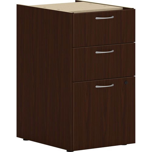 HON Pedestal, Mod, 15" W x 20" D x 28" H, 3-Drawer (2 Box, 1 File), Letter/Legal Hangrail, Traditional Mahogany Laminate