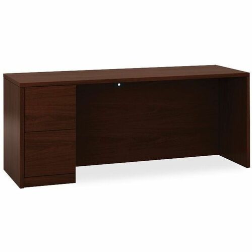 HON Pedestal Credenza, 10500 Series, Left Pedestal, 2 File Drawers, Locking, 72" W x 24" D x 29.5" H, Mahogany Laminate