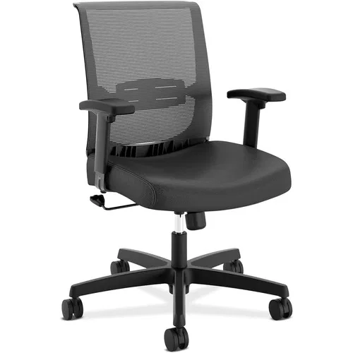 HON Convergence Task Chair, Mesh Back, Vinyl Seat, Black, Adjustable Lumbar, Height-Adjustable Arms, Swivel-Tilt, 275 lb Capacity