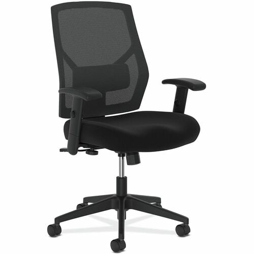 HON Crio Task Chair, Mid-Back Mesh, Fabric Seat, Adjustable Lumbar, Height/Width Adjustable Arms, 18"-22" Seat Height, Casters, Black