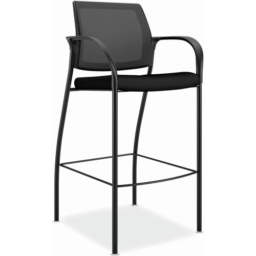 HON Ignition Cafe-Height Sitting Stool, 300 lb Capacity, 19" W x 17" D x 31" H Seat, Mesh Back, Centurion Fabric, Black Steel Frame
