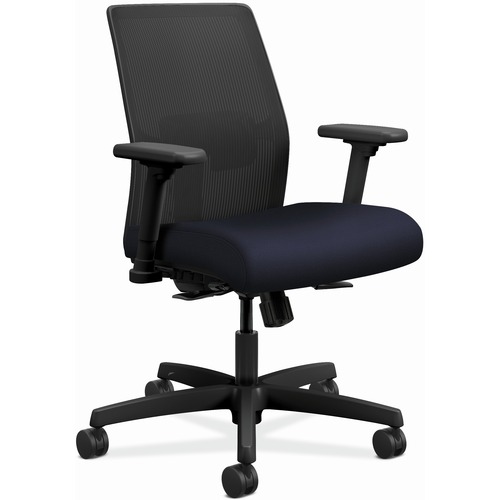 HON Ignition 2.0 Task Chair, Office, Mesh Back, Navy Seat, Adjustable Arms, Synchro-Tilt, Pneumatic 17"-21" Height, 300 lb Capacity, Casters